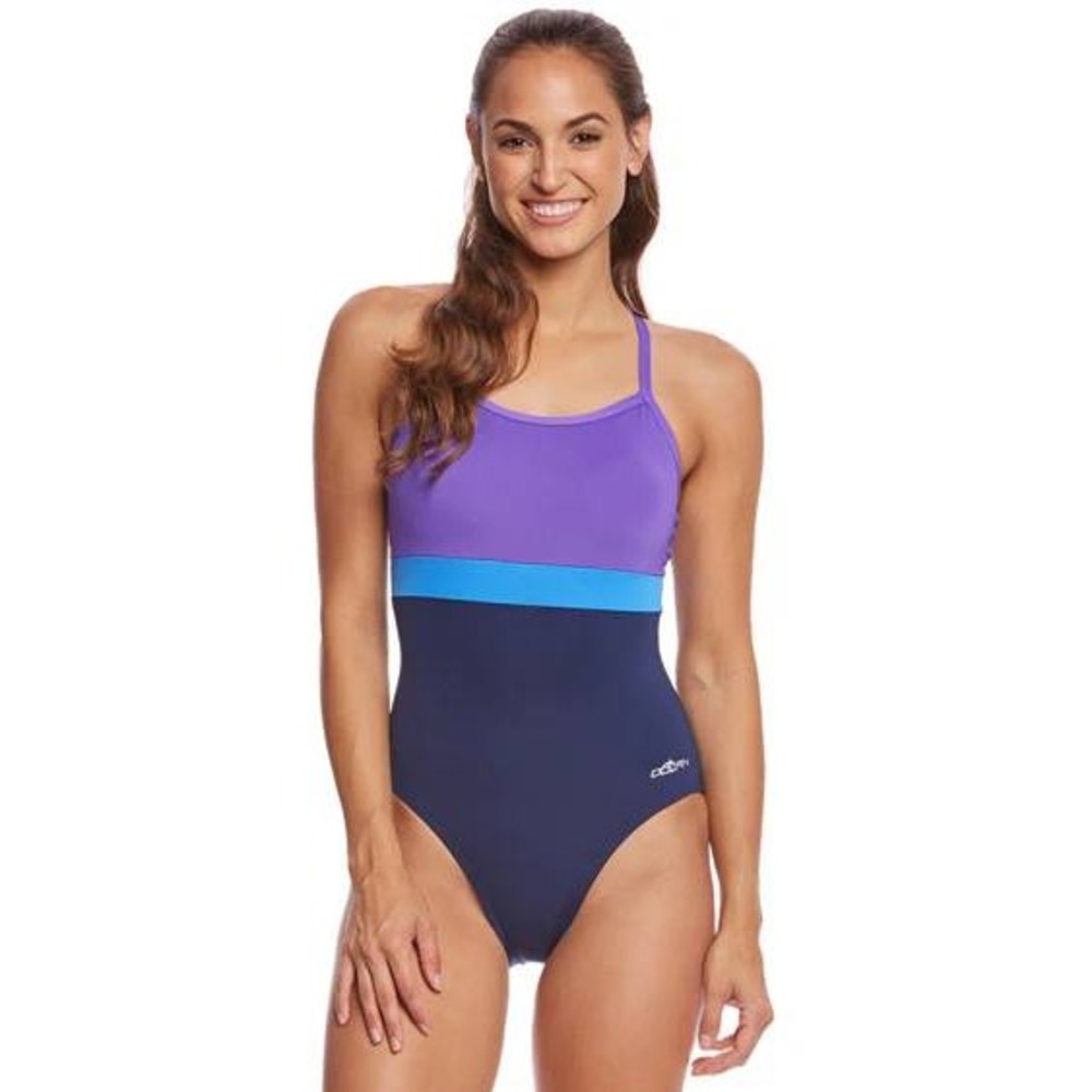 Dolfin Women's One Piece Swimsuit Aquashape Color Block X-Back Navy Purple Small